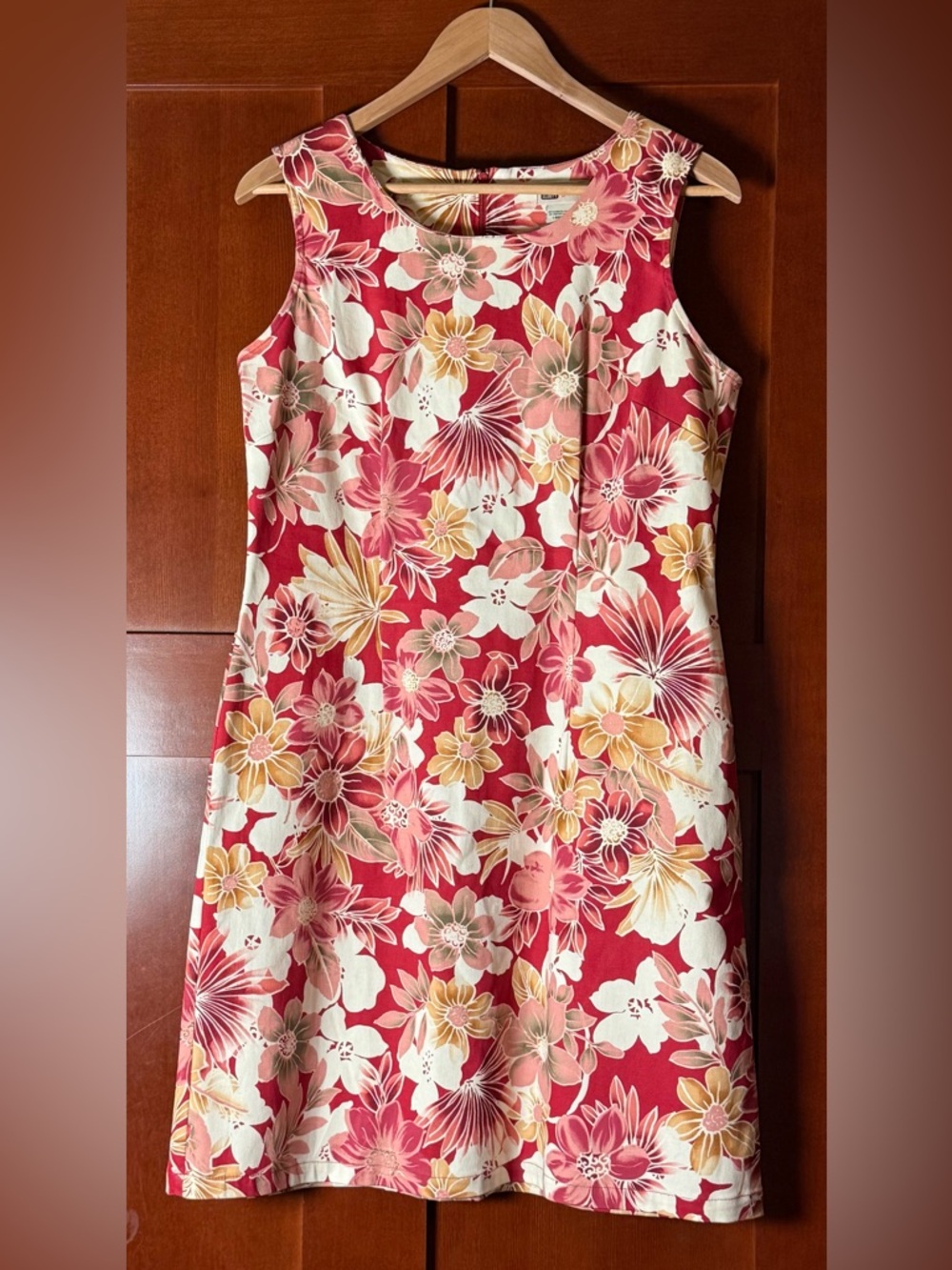 Faded Glory Pink Tropical Floral Sleeveless Stretch Cotton Dress Size 10